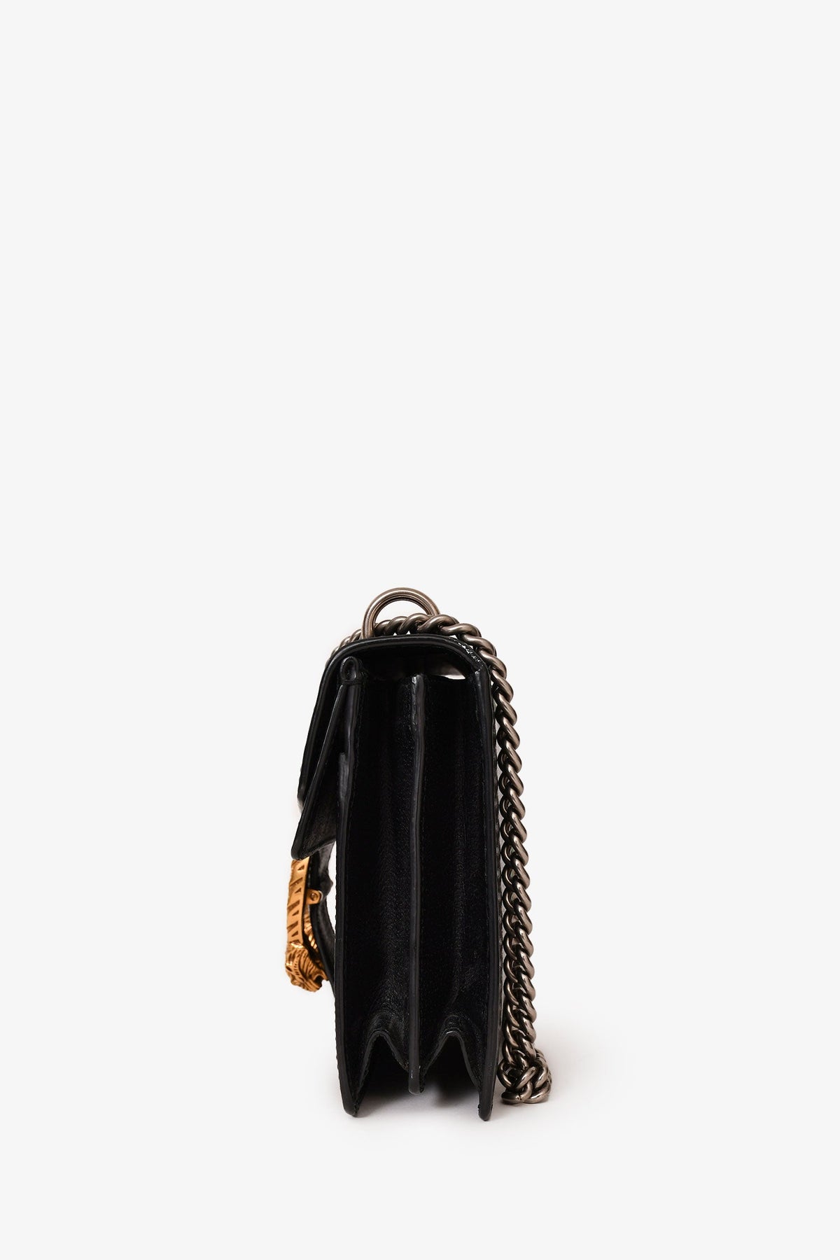 Gucci Black Grained Leather Medium Web Dionysus Chain Bag