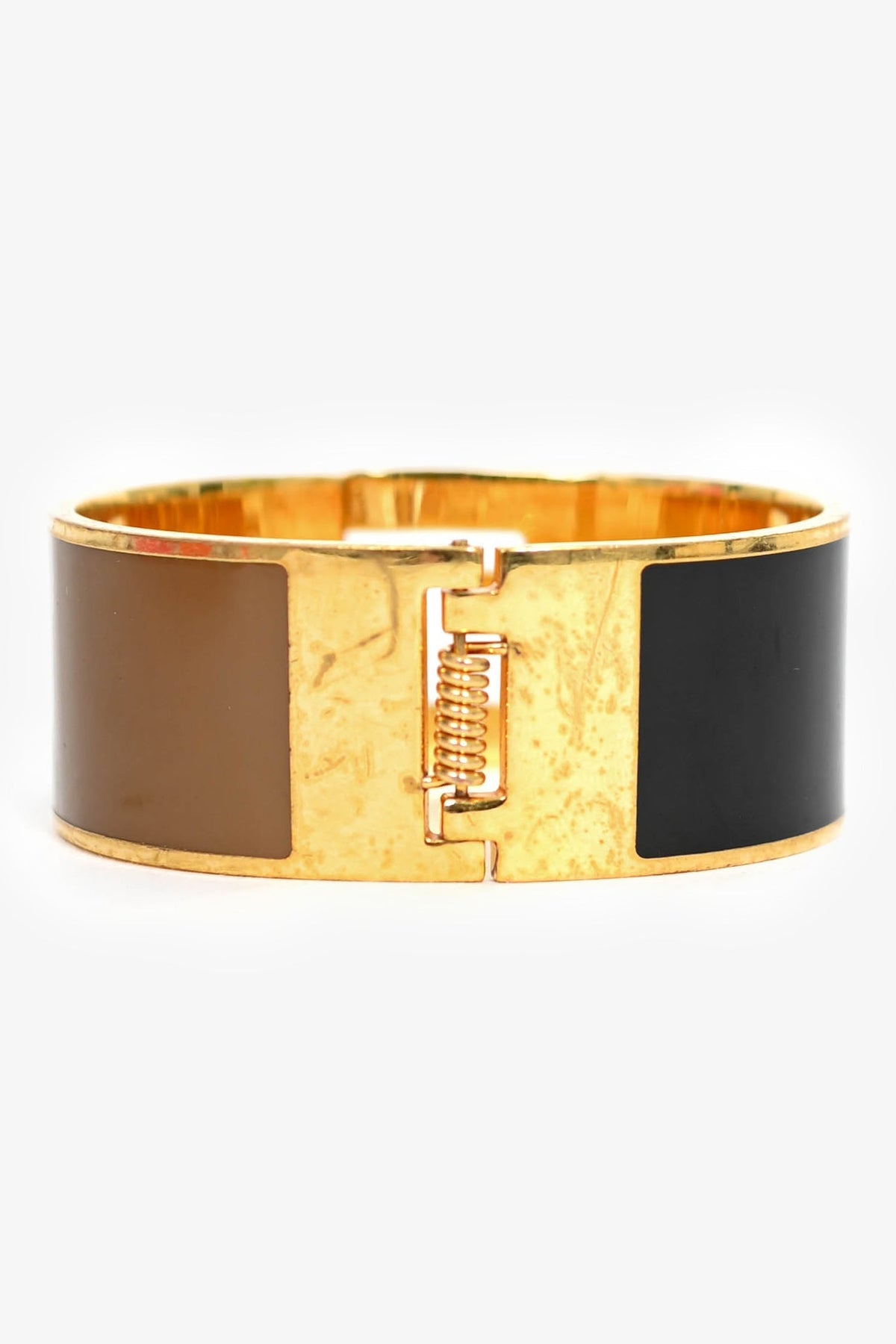 Fendi Gold Toned Black/Brown Ceramic FF Cuff (As Is)