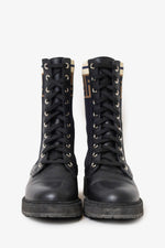 Fendi Black Leather Zucca Sock Combat Boots Size 35