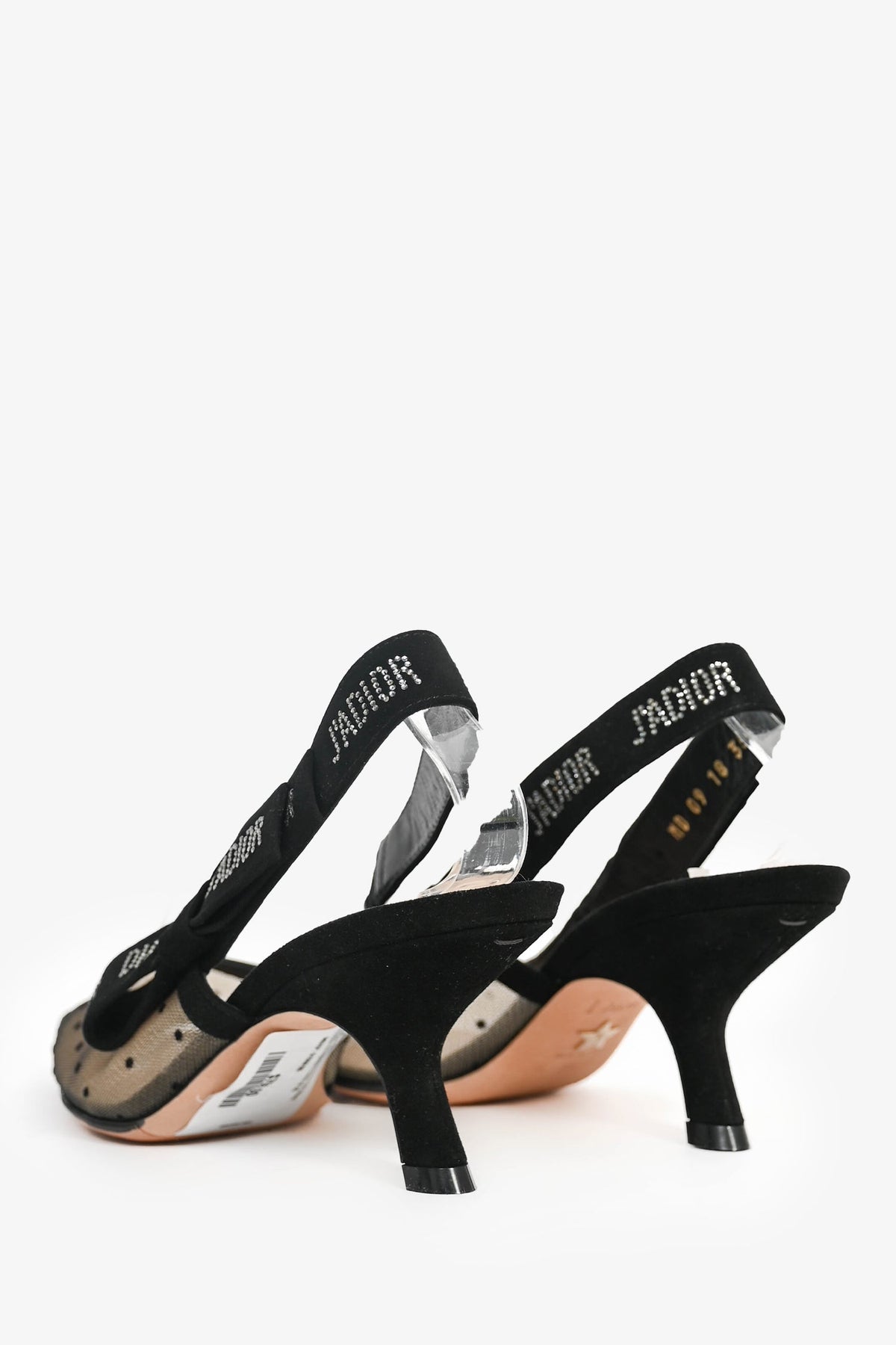 Christian Dior Black Polka Dot Mesh J'Adior Slingback Heels Size 35