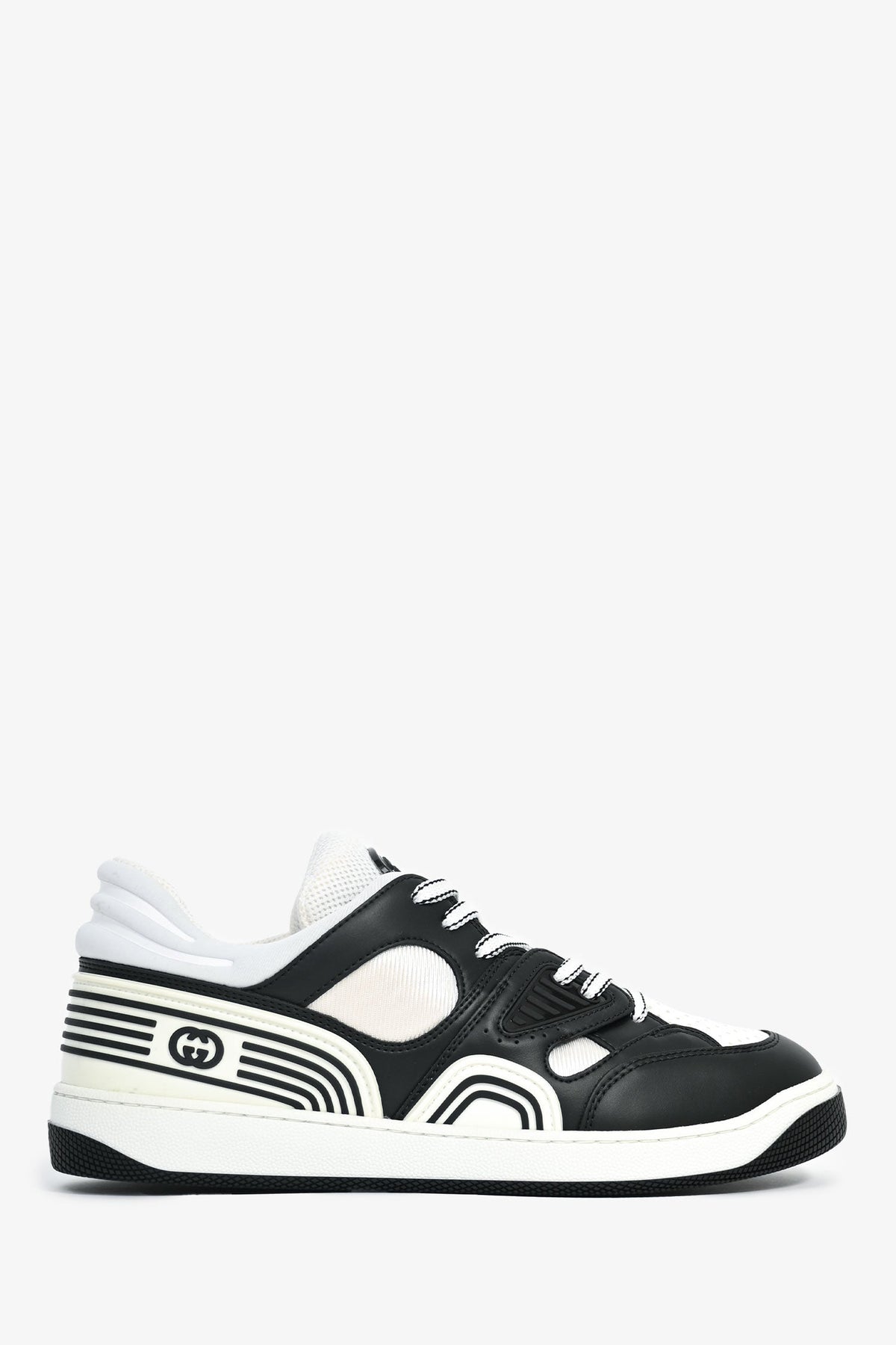Gucci Black/White Leather/Rubber 'Basket Low' Sneaker Size 38.5