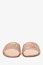 Christian Dior Rose Gold Metallic Canvas Crystal Embellished D-Way Flat Slides Size 36.5