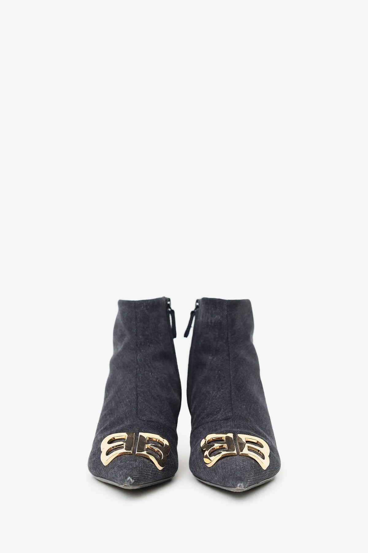 Balenciaga Black Wash Denim 'BB' Knife Heeled Ankle Boots Size 41