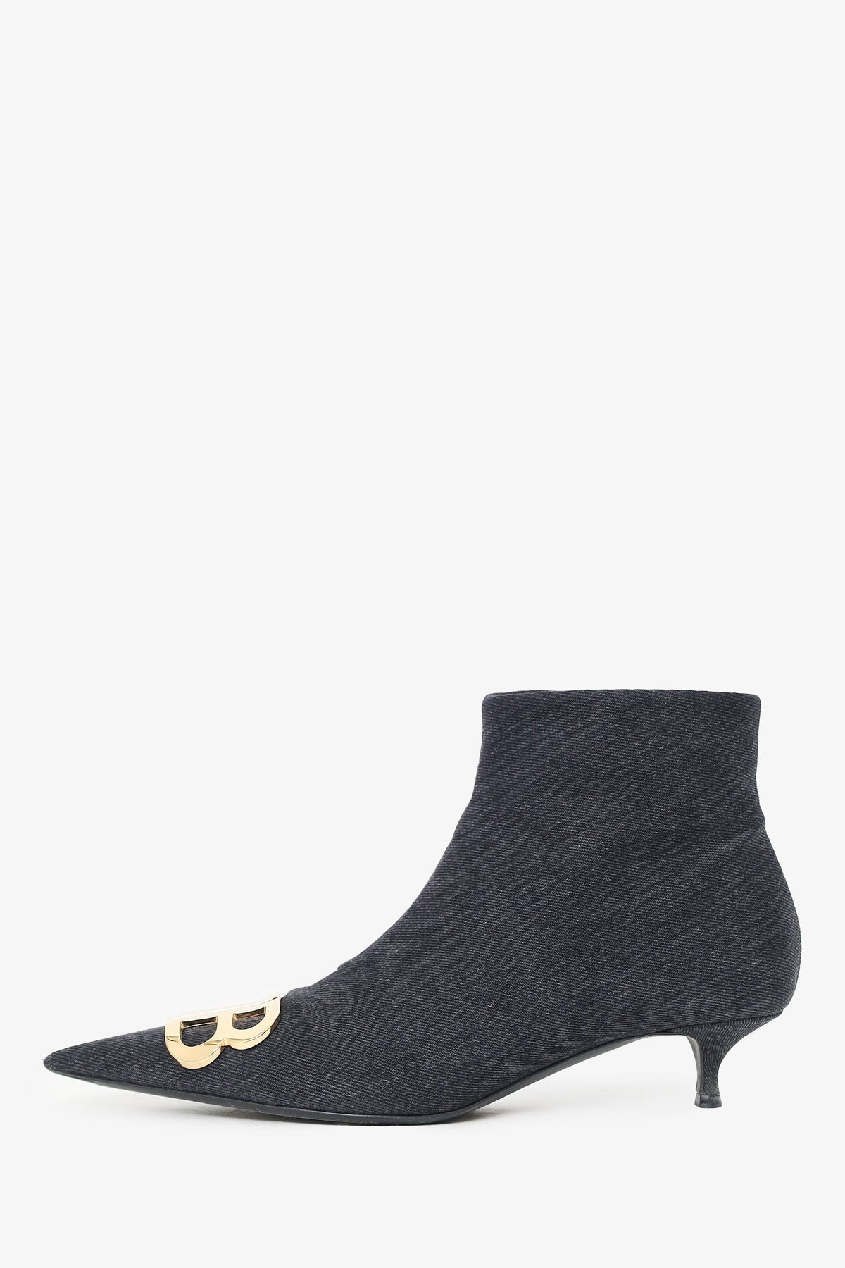 Balenciaga Black Wash Denim 'BB' Knife Heeled Ankle Boots Size 41