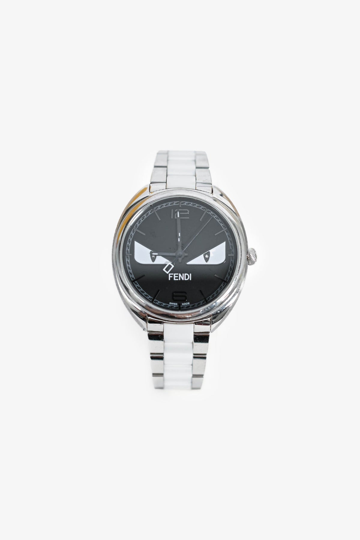 Fendi Stainless Steel Black 'Monster' Face Quartz Watch