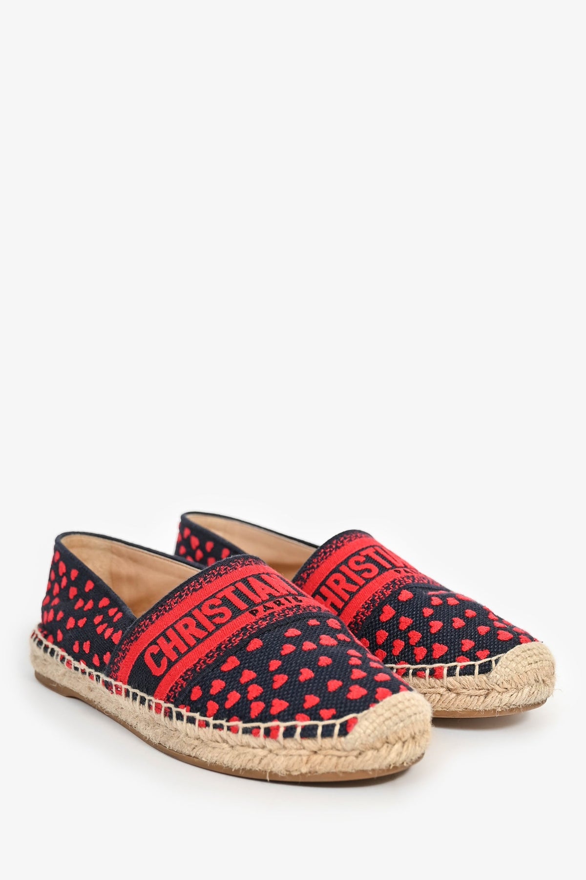 Christian Dior Navy/Red Heart Canvas Logo Espadrilles Size 37.5