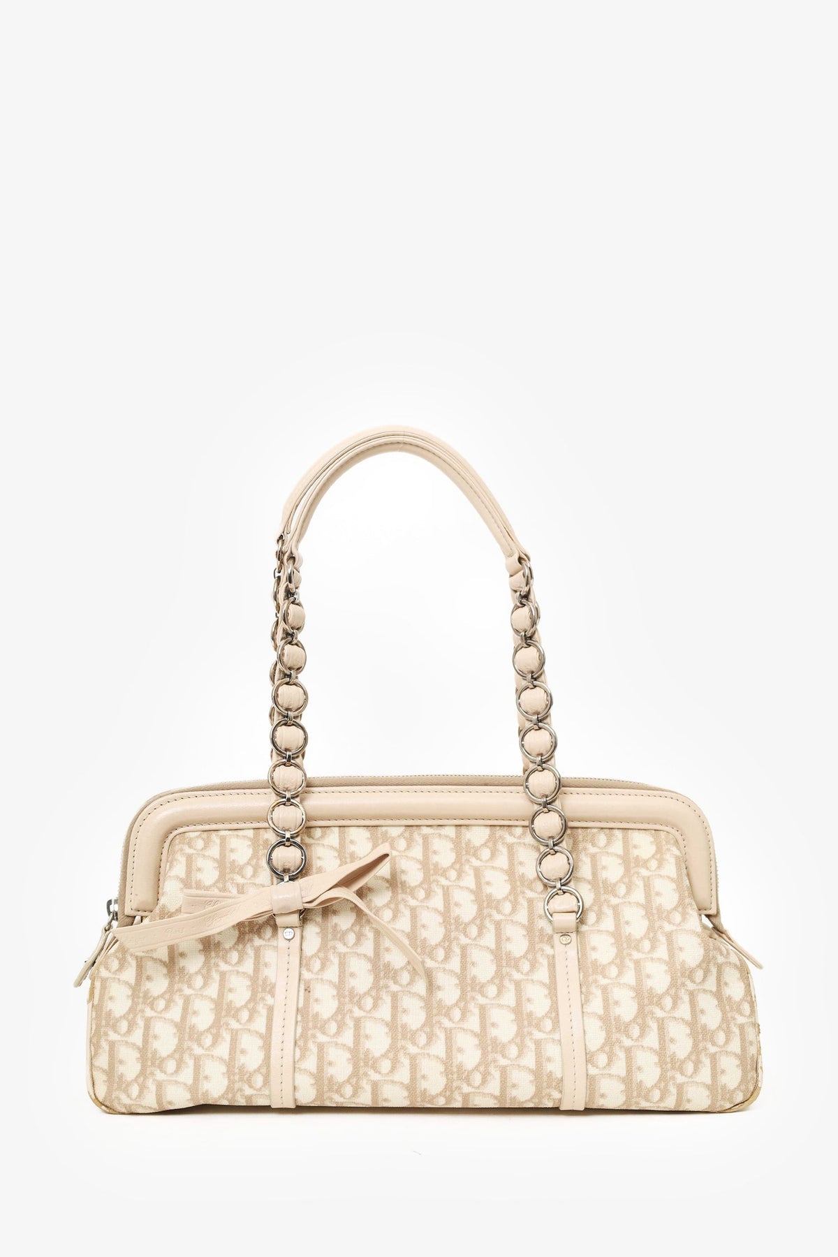 Christian Dior 2006 Beige/White Coated Canvas Diorissimo Romantique Shoulder Bag