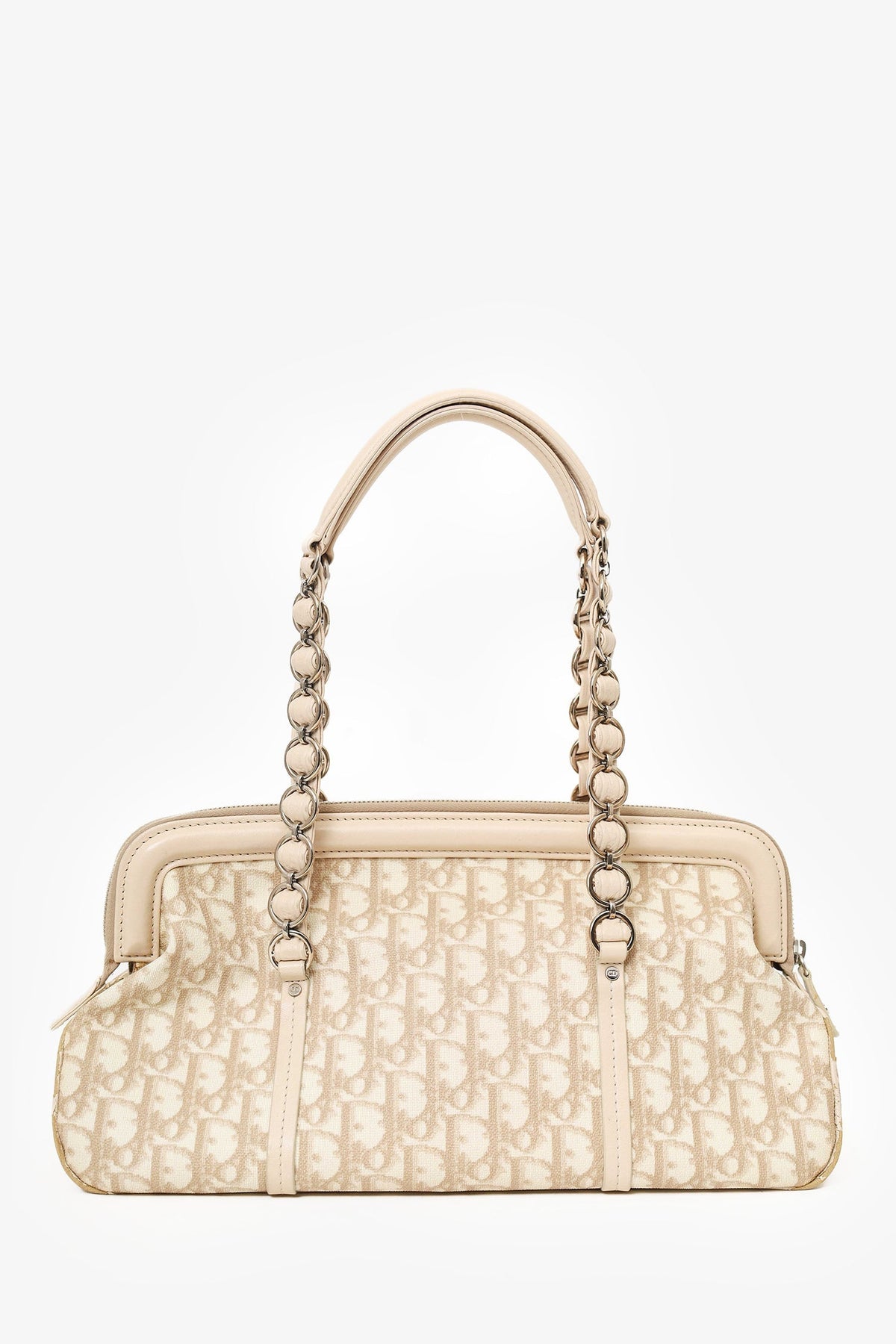 Christian Dior 2006 Beige/White Coated Canvas Diorissimo Romantique Shoulder Bag