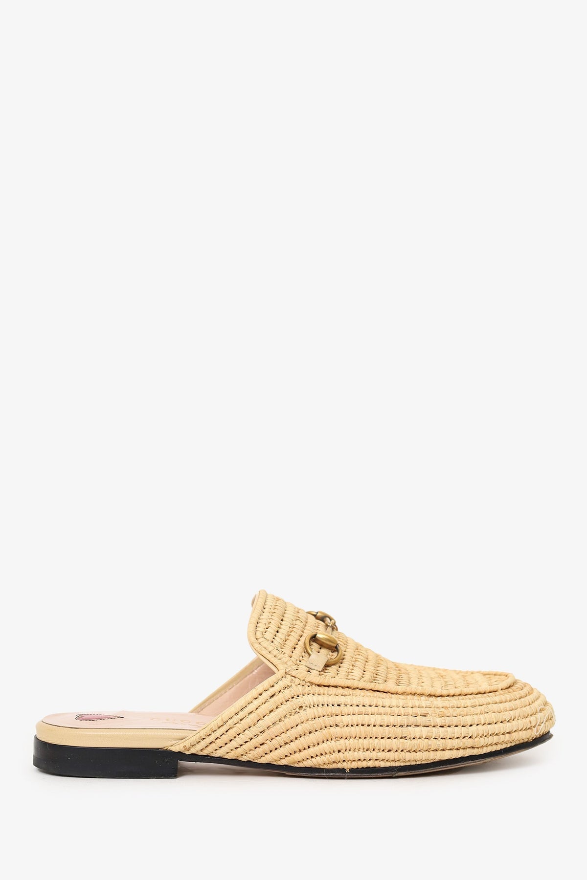 Gucci Beige Raffia Princetown Horsebit Mules Size 36.5