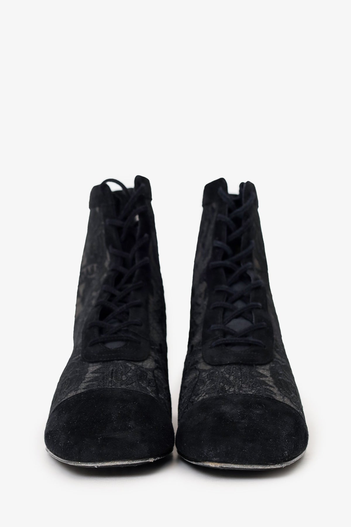 Christian Dior Black Suede/Mesh Embroidered Naughtily-D Ankle Boots Size 38.5