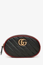 Gucci Black/Red Quilted GG Marmont Belt Bag sz 85/34