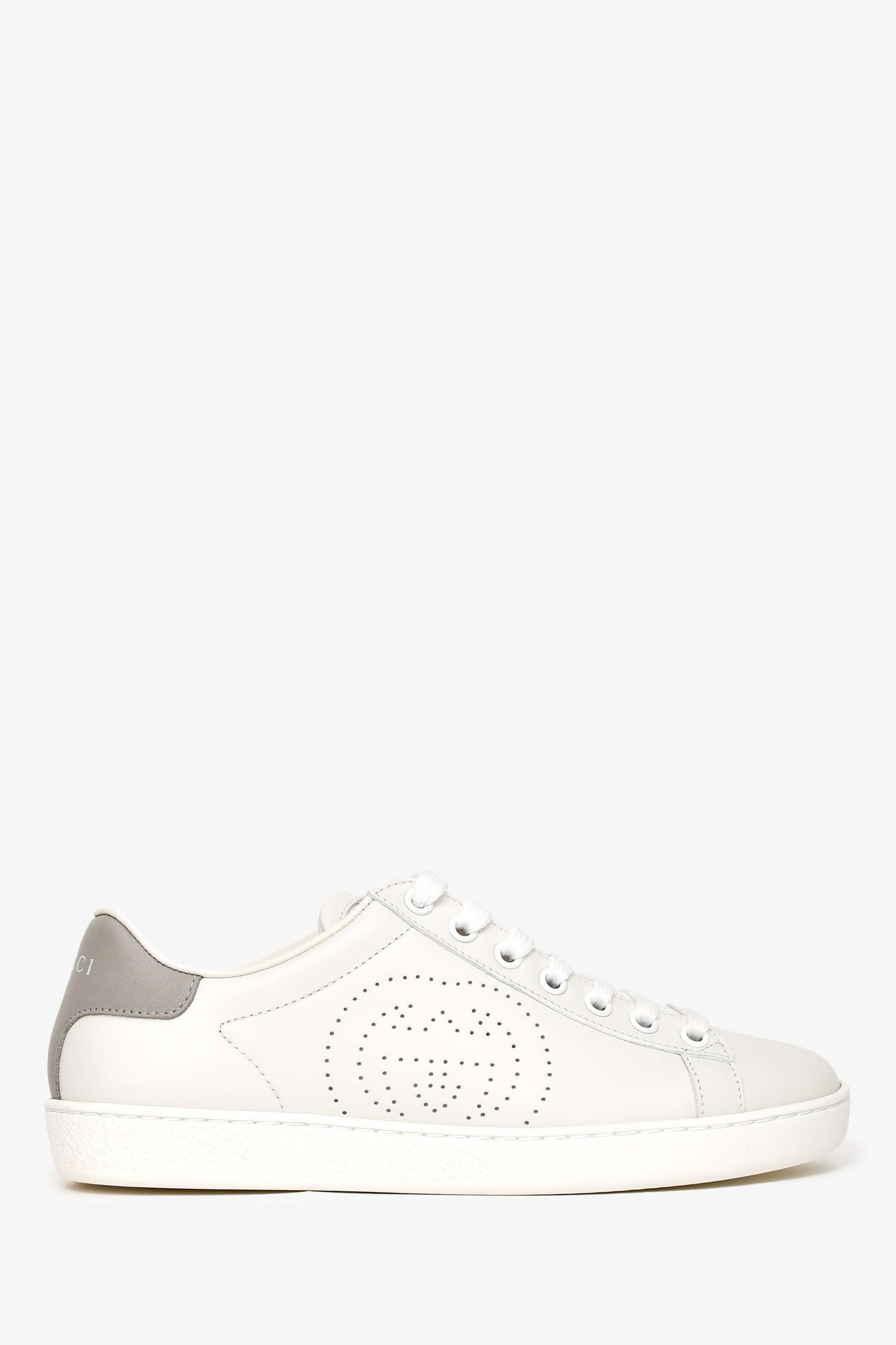 Gucci White/Grey Leather GG Logo Sneakers Size 34.5