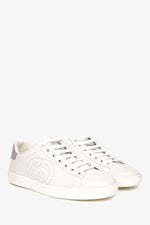 Gucci White/Grey Leather GG Logo Sneakers Size 34.5
