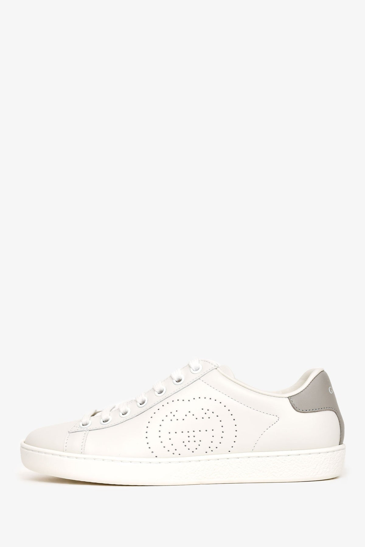 Gucci White/Grey Leather GG Logo Sneakers Size 34.5