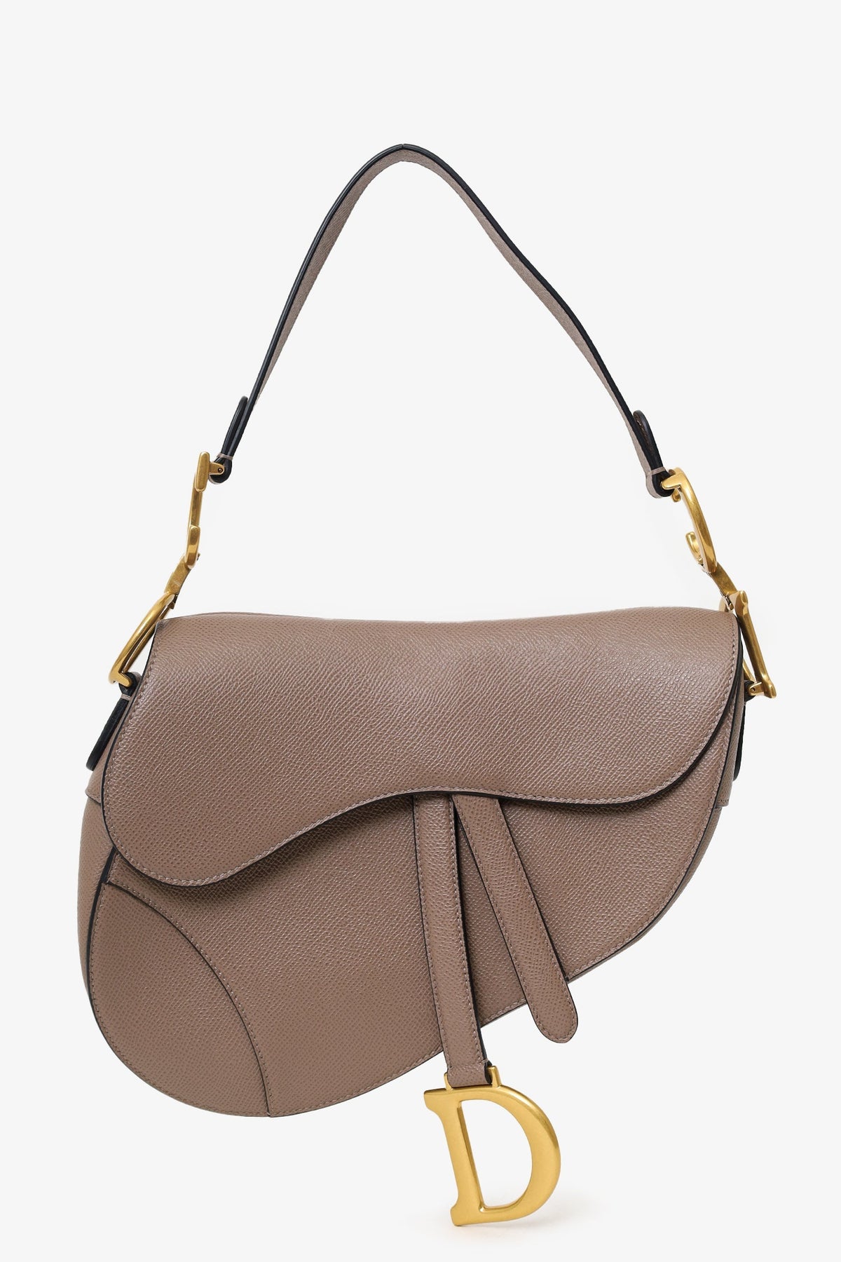 Christian Dior 2022 Warm Taupe Grained Calfskin Saddle Bag with Strap