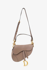 Christian Dior 2022 Warm Taupe Grained Calfskin Saddle Bag with Strap