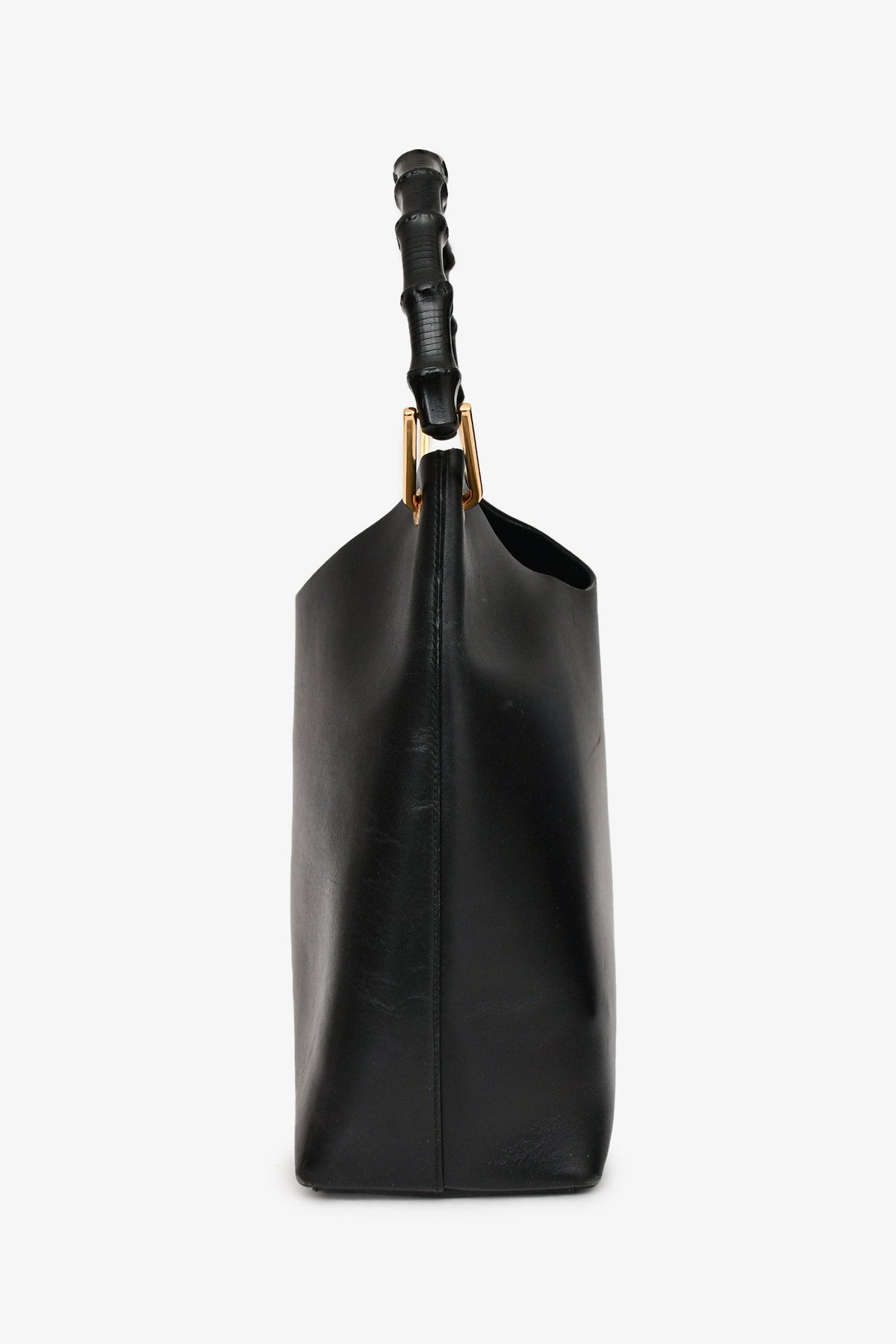 Gucci Black Leather Bamboo Handle Bucket Bag (As Is)