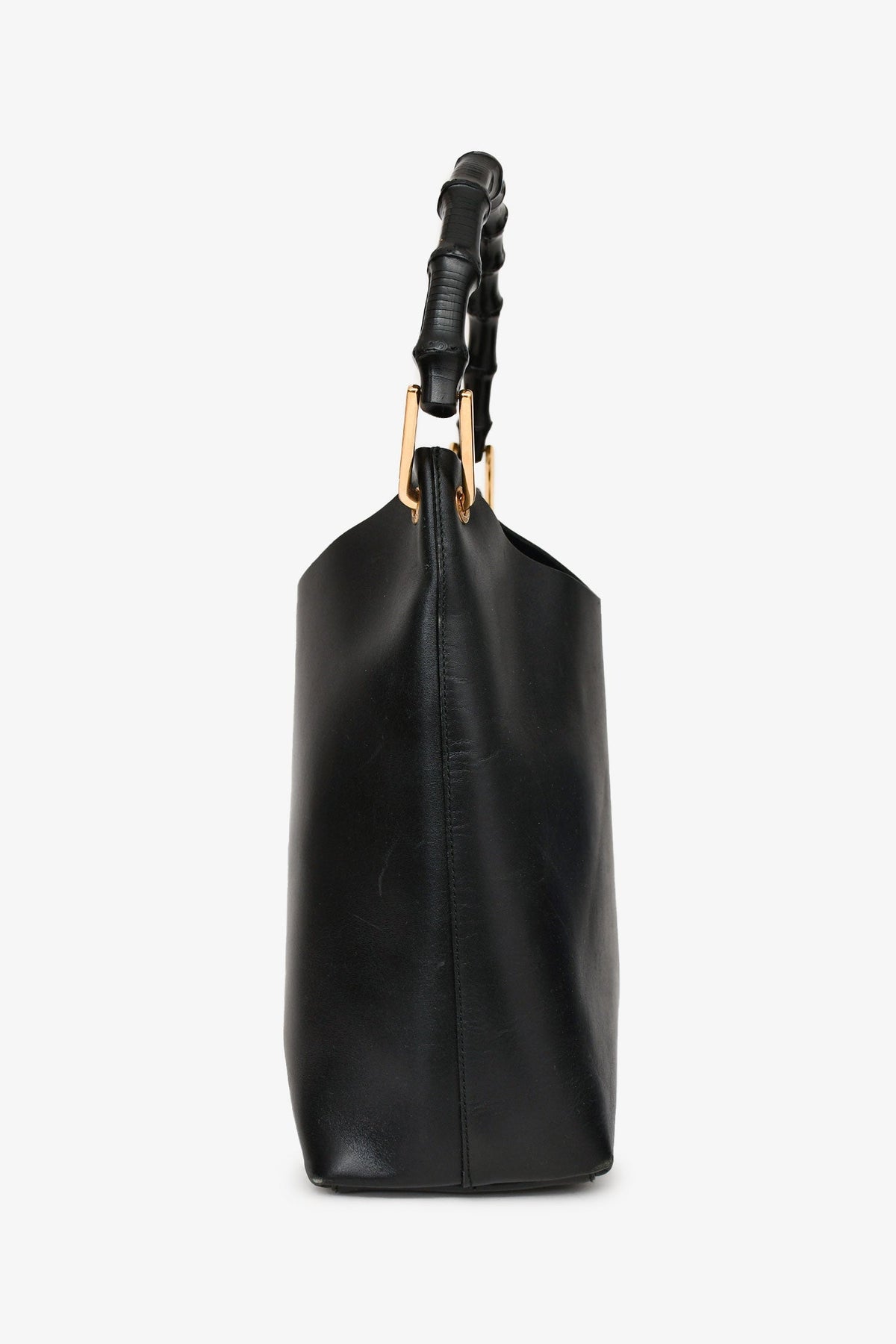 Gucci Black Leather Bamboo Handle Bucket Bag (As Is)
