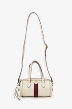 Gucci White Leather Small Ophidia Sylvie Web Boston Bag with Strap
