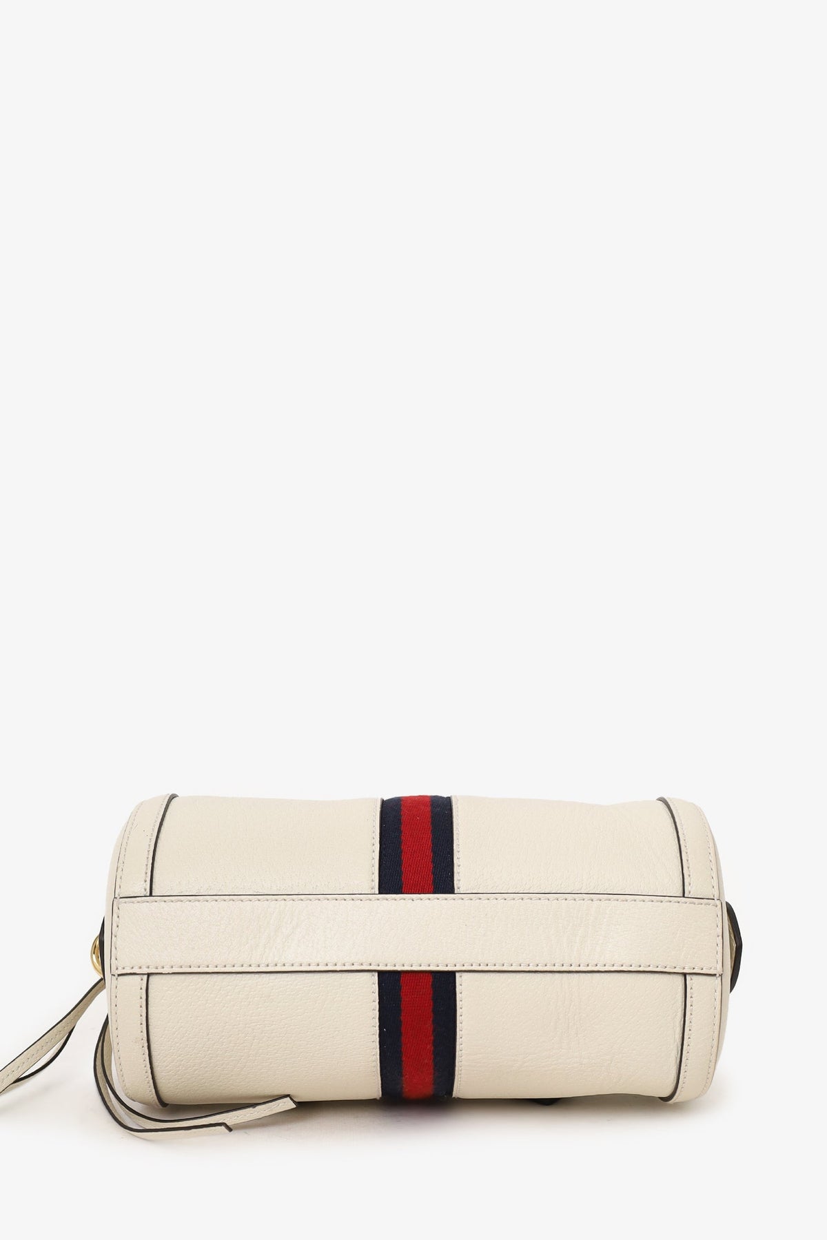 Gucci White Leather Small Ophidia Sylvie Web Boston Bag with Strap