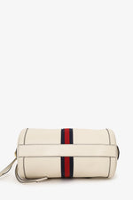 Gucci White Leather Small Ophidia Sylvie Web Boston Bag with Strap