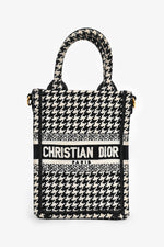 Christian Dior 2022 White/Black Houndstooth Embroidery Mini Book Tote Crossbody Bag (As Is)