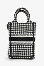 Christian Dior 2022 White/Black Houndstooth Embroidery Mini Book Tote Crossbody Bag (As Is)