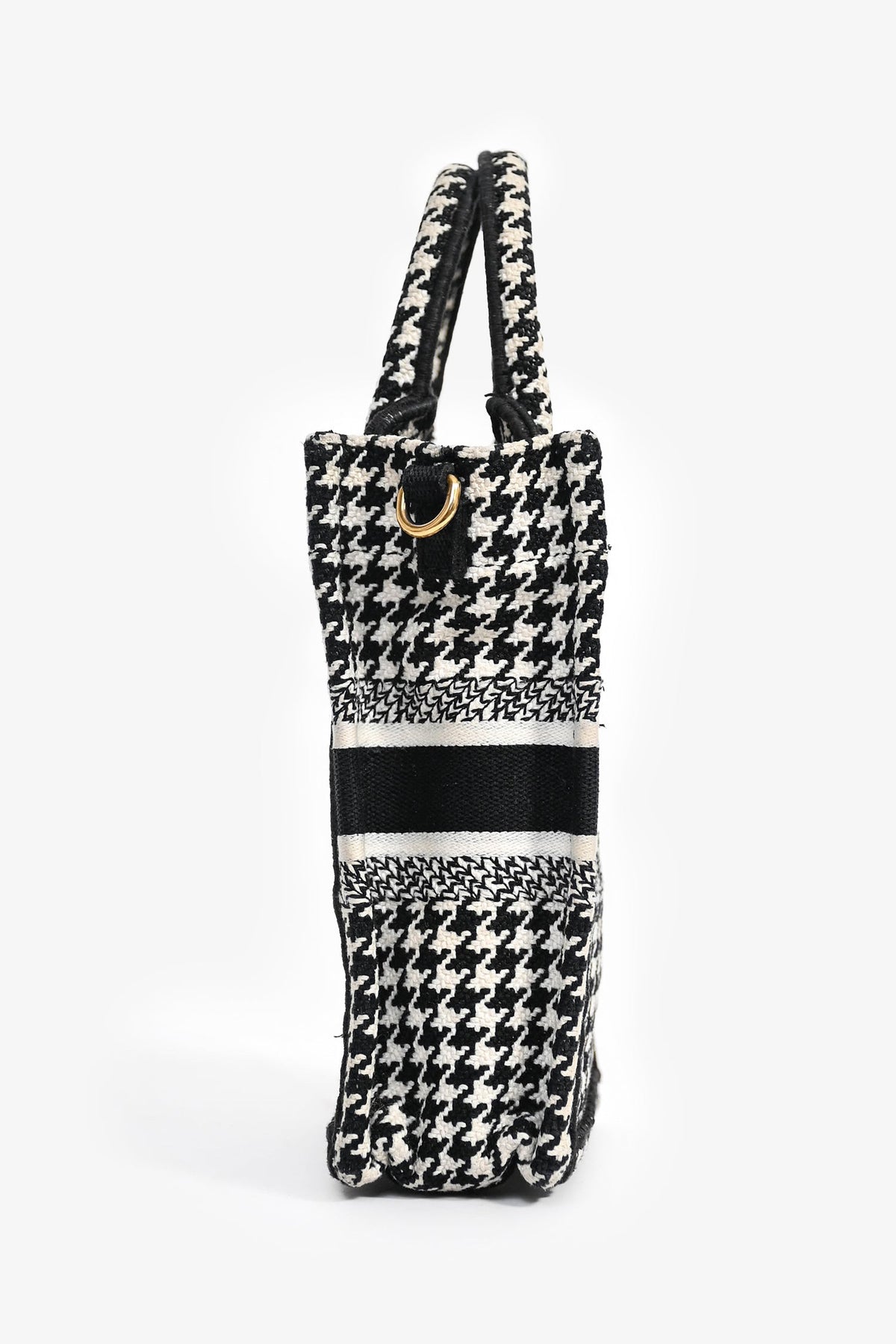 Christian Dior 2022 White/Black Houndstooth Embroidery Mini Book Tote Crossbody Bag (As Is)