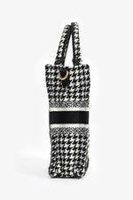 Christian Dior 2022 White/Black Houndstooth Embroidery Mini Book Tote Crossbody Bag (As Is)
