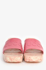 Gucci Pink Rubber Marble Logo Heeled Sandals Size 38