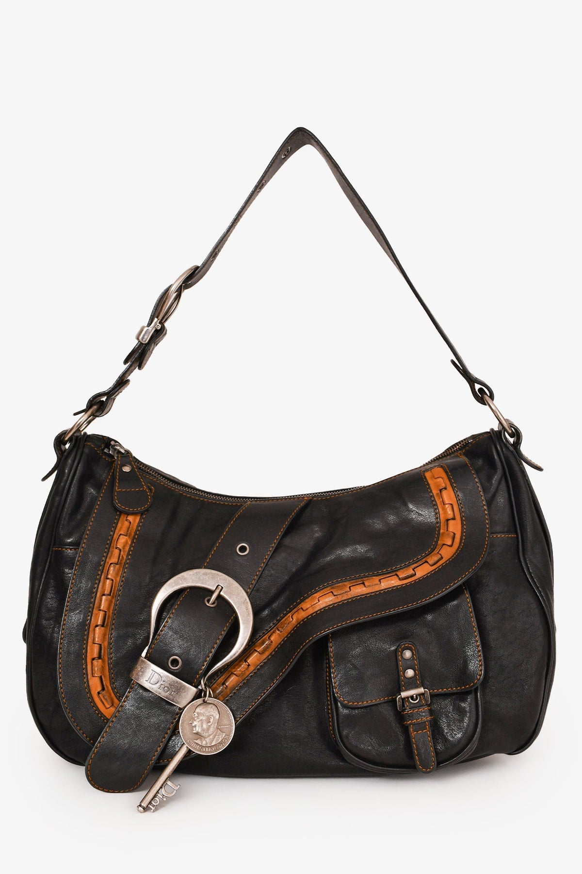 Christian Dior 2006 by John Galliano Black Leather 'Gaucho Saddle' Bag