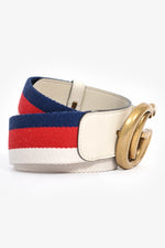 Gucci White/Blue/Red Canvas GG Belt Size 90/35