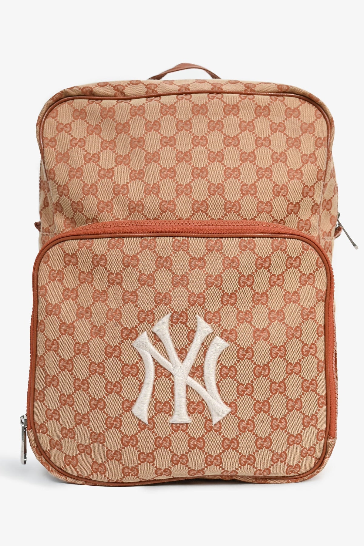 Gucci x New York Yankees Canvas Leather Trimmed Backpack