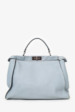 Fendi Blue Leather Large Peekaboo Top Handle Bag with Strap