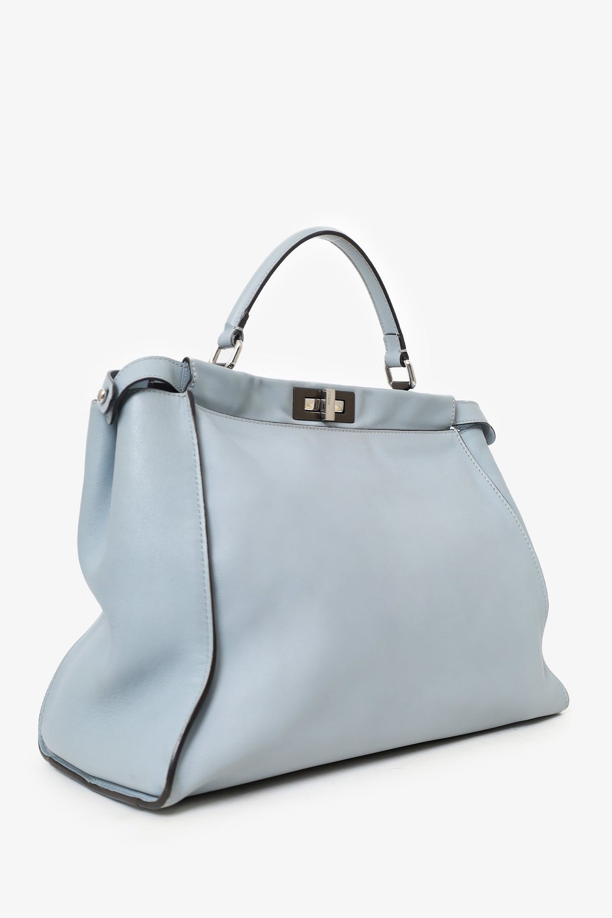 Fendi Blue Leather Large Peekaboo Top Handle Bag with Strap