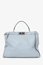 Fendi Blue Leather Large Peekaboo Top Handle Bag with Strap
