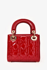 Christian Dior 2017 Red Patent Cannage Leather Mini Lady Dior