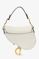 Christian Dior 2019 White Grained Leather Mini Saddle Bag