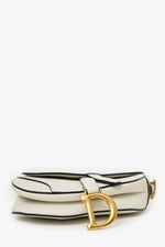 Christian Dior 2019 White Grained Leather Mini Saddle Bag