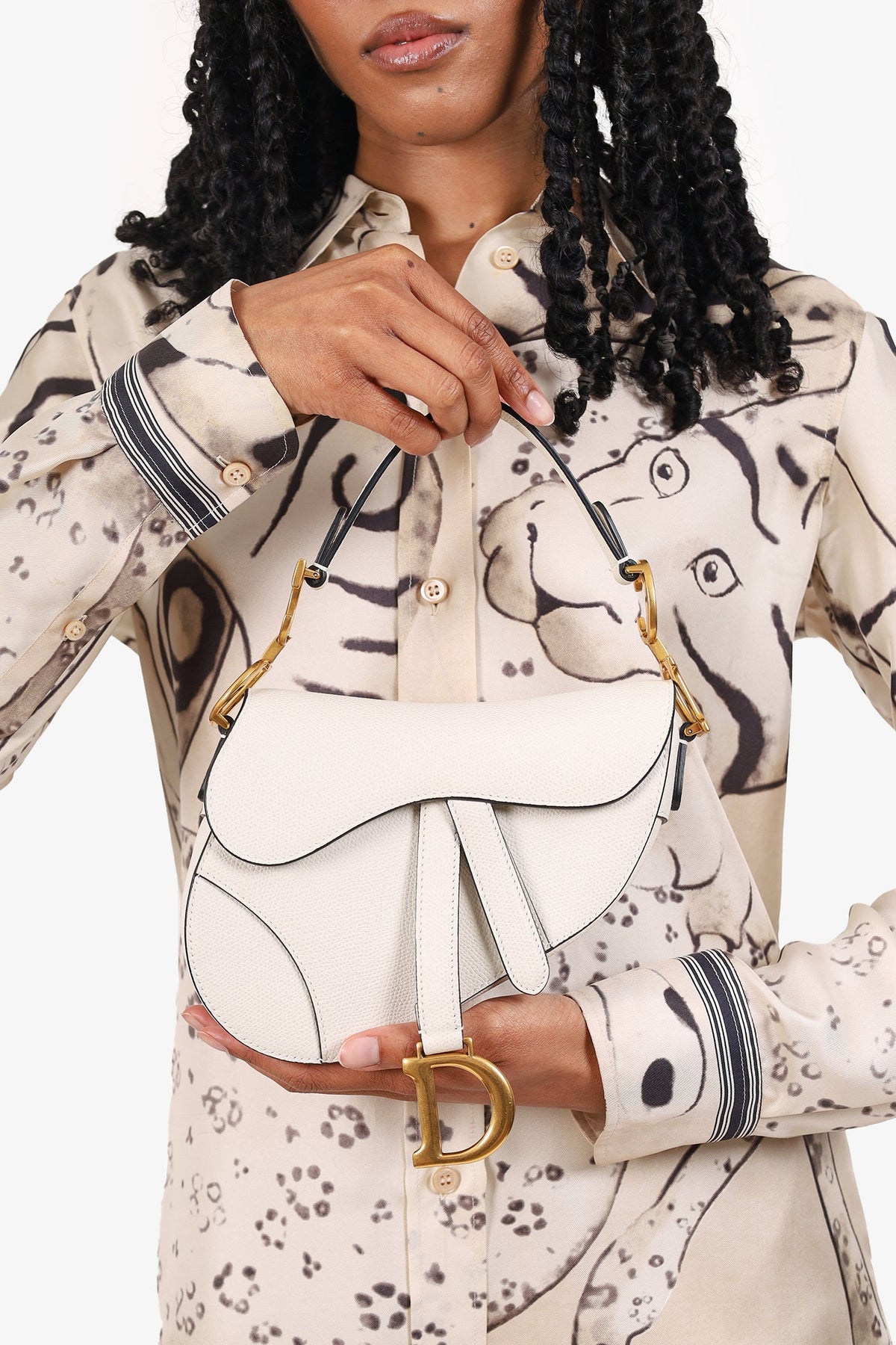 Christian Dior 2019 White Grained Leather Mini Saddle Bag