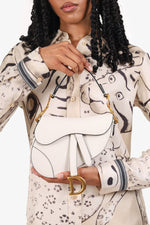 Christian Dior 2019 White Grained Leather Mini Saddle Bag