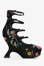 Christian Dior Black/Pink Satin Floral Strappy Wedge Heels Size 37