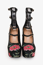 Christian Dior Black/Pink Satin Floral Strappy Wedge Heels Size 37