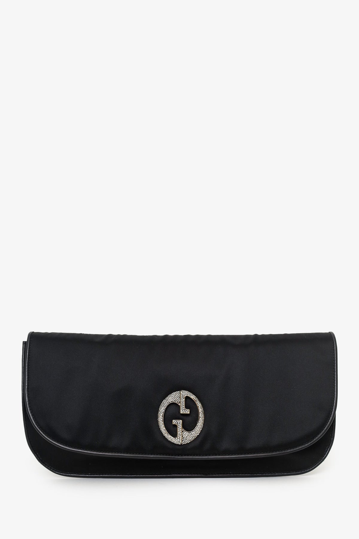 Gucci Black Satin Diamante Embellished 1973 'GG' Clutch