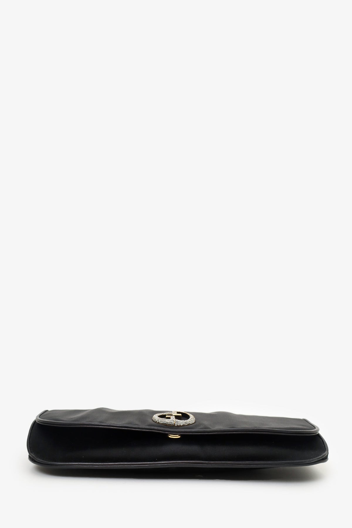 Gucci Black Satin Diamante Embellished 1973 'GG' Clutch