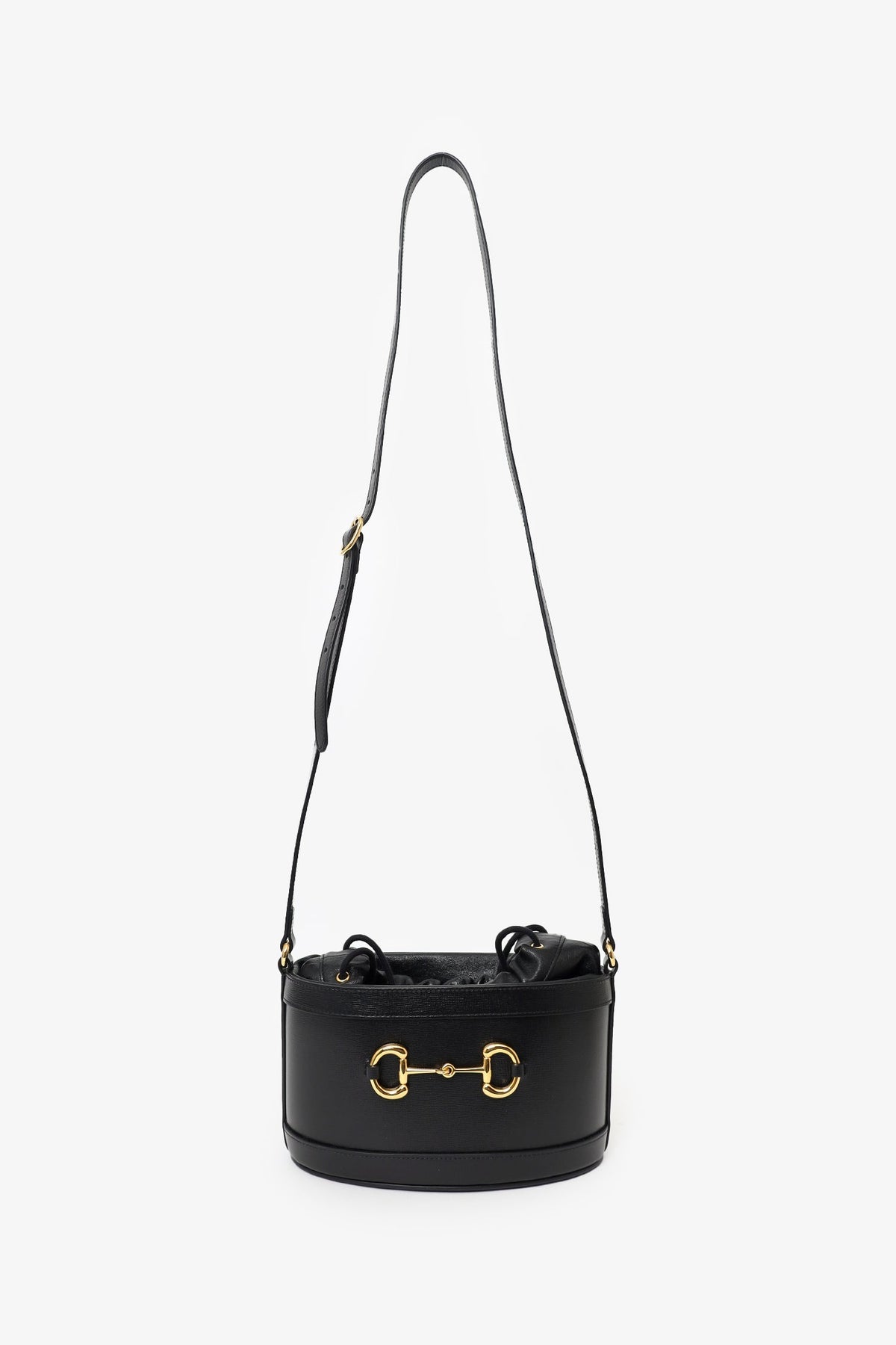 Gucci Black Leather 1955 Horsebit Drawstring Bucket Bag