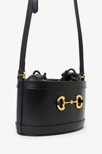 Gucci Black Leather 1955 Horsebit Drawstring Bucket Bag