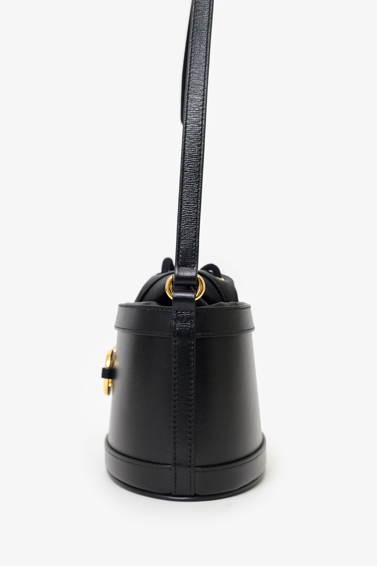 Gucci Black Leather 1955 Horsebit Drawstring Bucket Bag