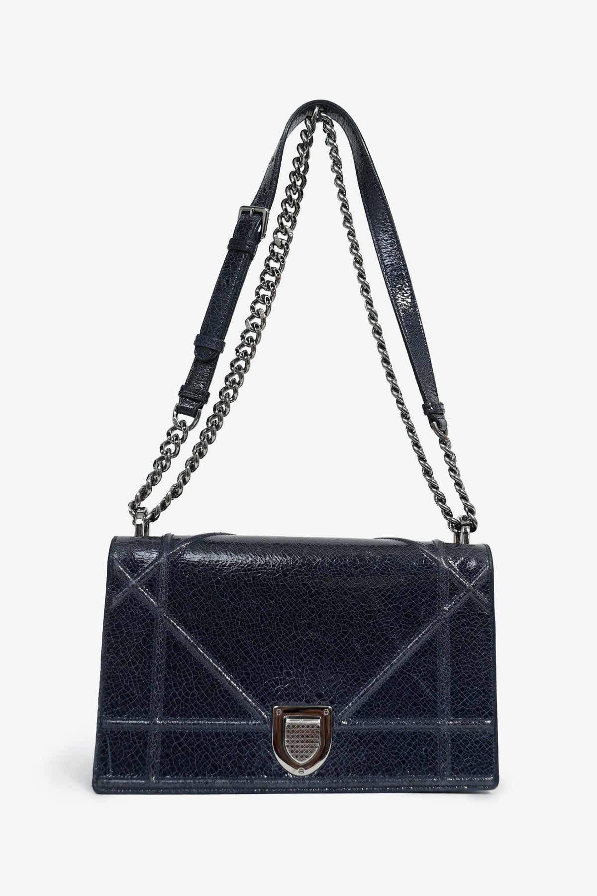 Christian Dior Navy Crackled Patent Diorama Shoulder Bag