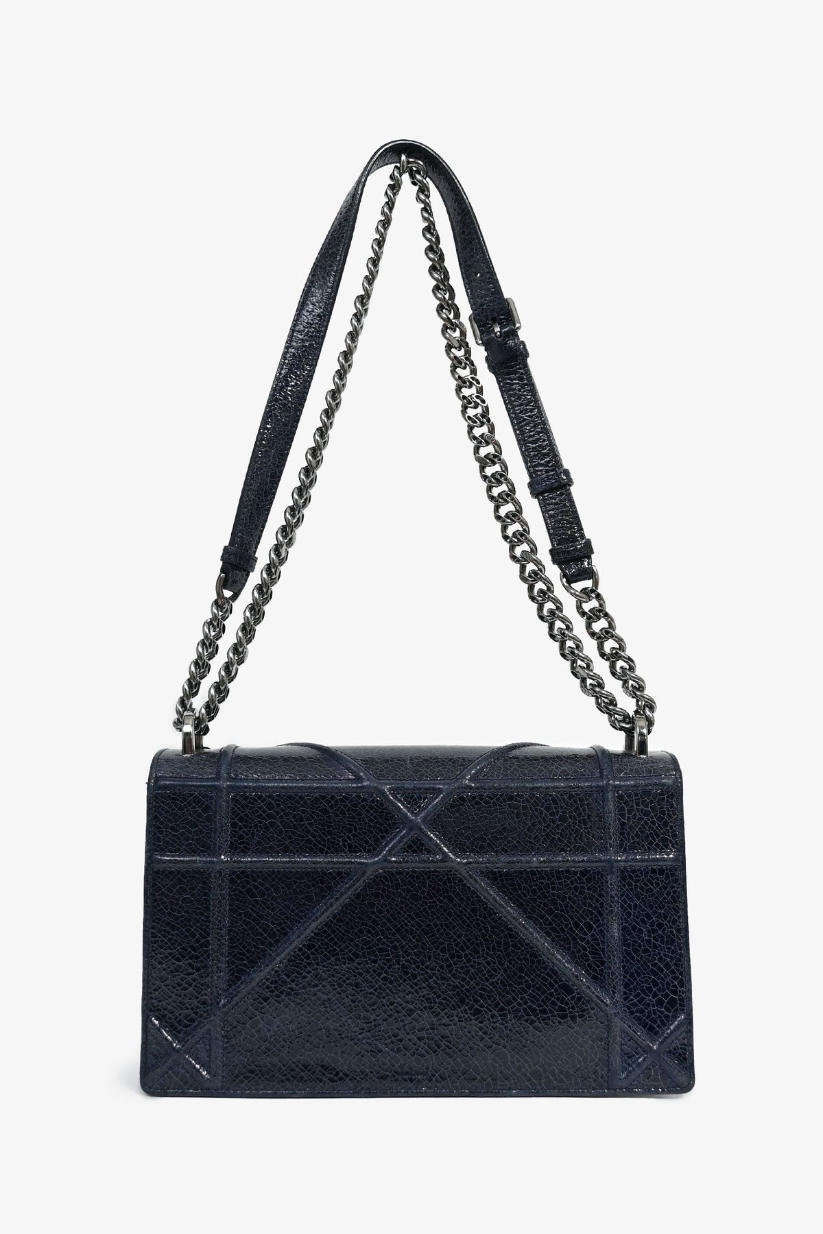 Christian Dior Navy Crackled Patent Diorama Shoulder Bag